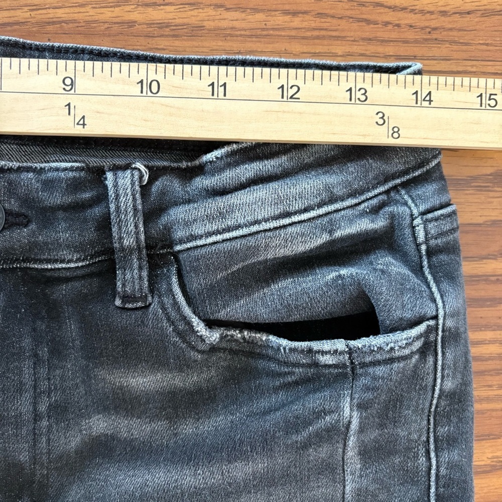 Vervet Jeans 28 Raw Split Flare Hems High Rise Charcoal Wash Distressed Stretch - Picture 7 of 11